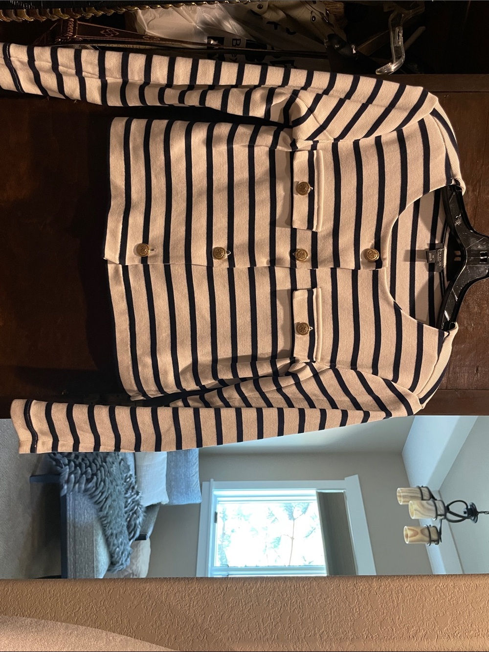 Ann Taylor Striped Button-Front Cardigan - Jacket in Navy & Cream